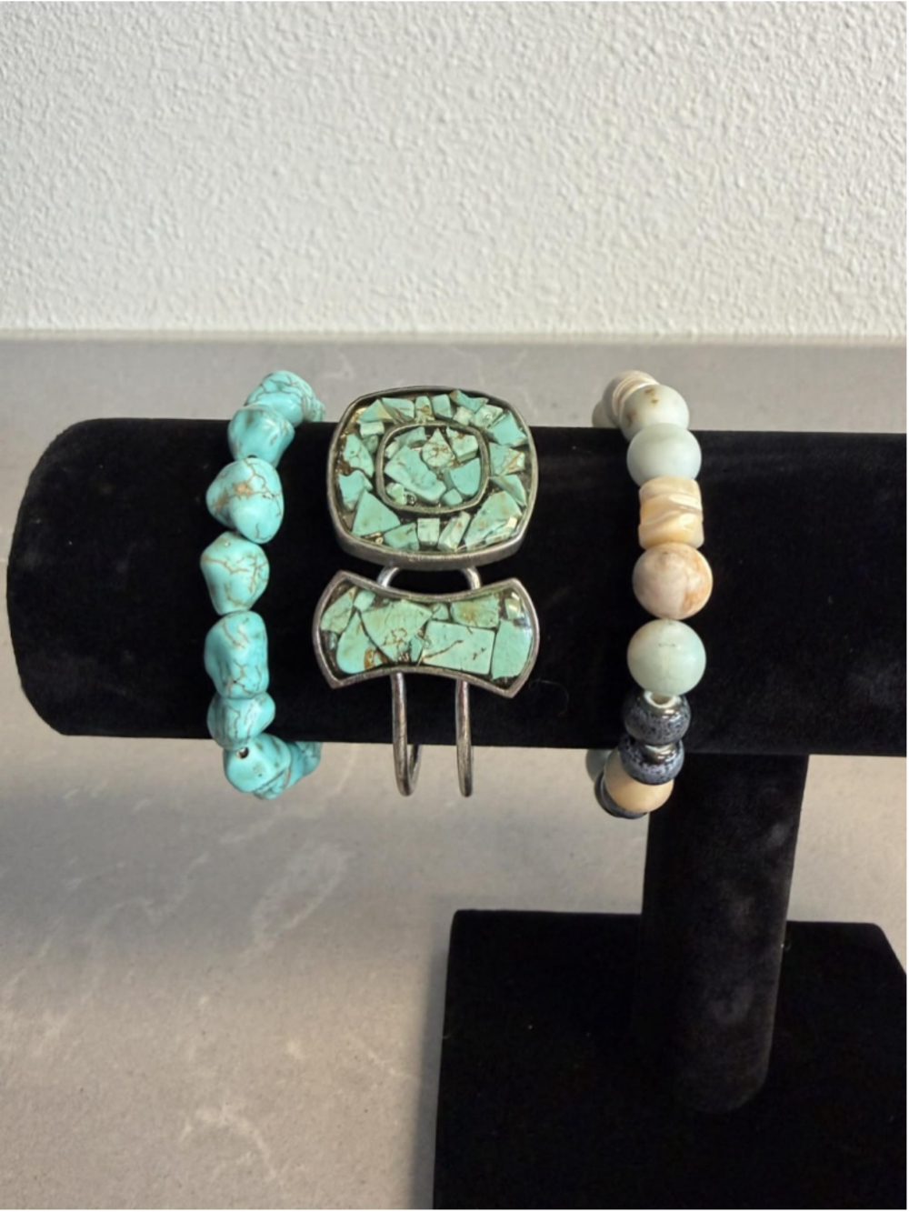 Turquoise Bracelet Lot of 3 Mosaic Cuff Nugget Beads Boho Southwest Set